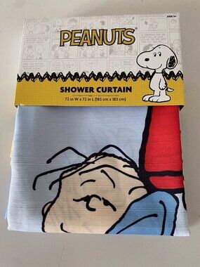Peanuts Snoopy Woodstock Fabric Shower Curtain 72x 72 Doghouse Whole Gang NEW